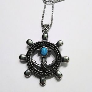 Stainless Ships Wheel & Anchor Necklace